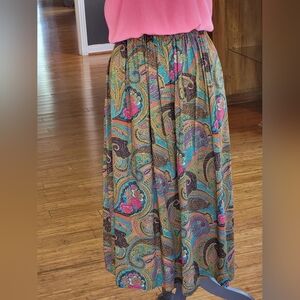 Ambitions Vintage 80s Rayon Paisley Print Maxi Skirt In Jewel Tones